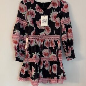 Bardot Black and Pink Floral Kids Dress size 10